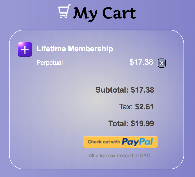 A membership in the cart