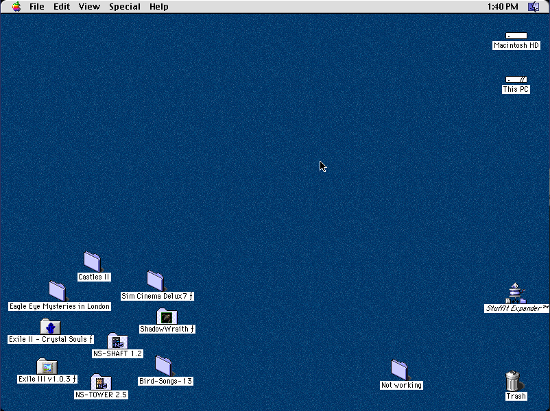 A Mac OS System 7 desktop featuring an assortment of classic games.