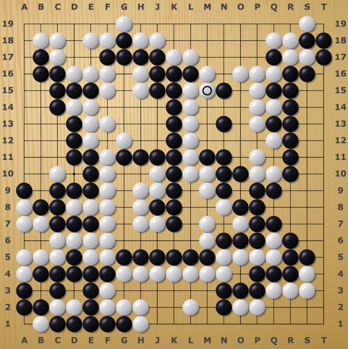 A go board with a big capture in the middle.